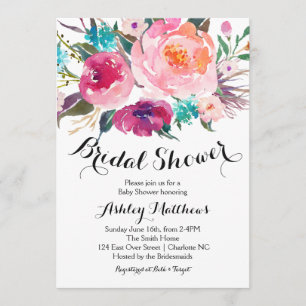 Bright pink Floral Bridal Shower Invitation