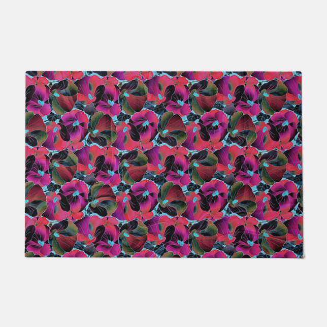 Bright pink floral  doormat (Front)