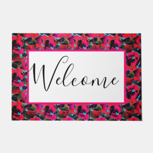 Bright pink floral  doormat
