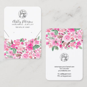 Bright pink floral logo jewellery earring necklace business card