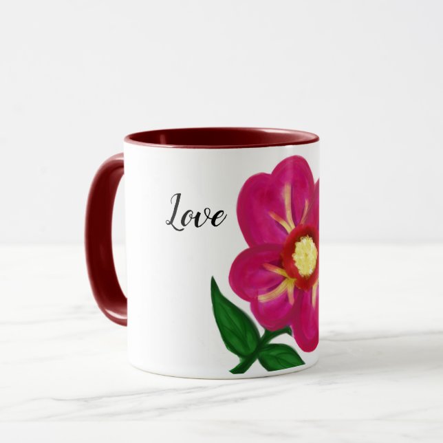 Bright Pink Floral Love Typography  Mug (Front Left)