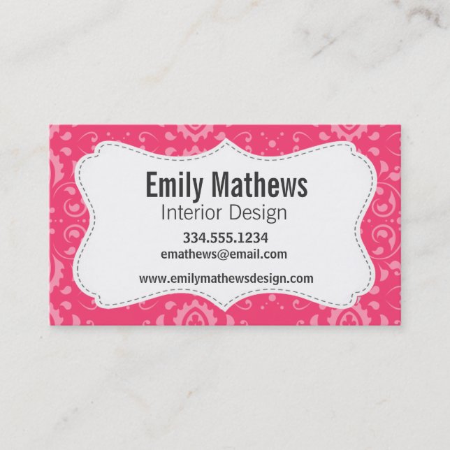 Bright Pink Floral Pattern Business Card (Front)