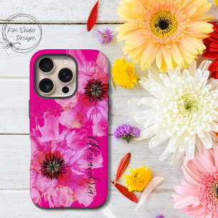 Bright Pink Floral Personalised iPhone 16 Pro Case