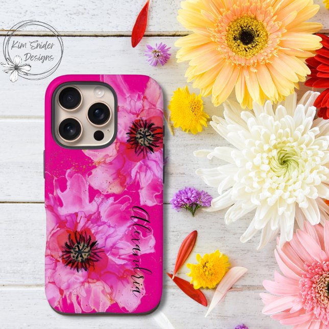 Bright Pink Floral Personalised Case-Mate iPhone Case (Creator Uploaded)