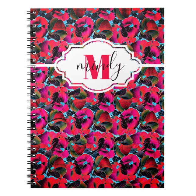 Bright pink floral personalised  notebook (Front)