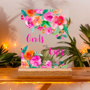 Bright pink floral script bridal shower sign