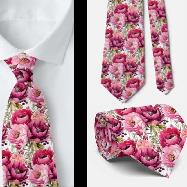 Bright Pink Floral Watercolor Neck Tie (Creator Uploaded)