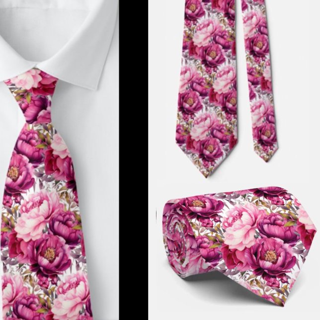 Bright Pink Floral Watercolor Neck Tie (Creator Uploaded)