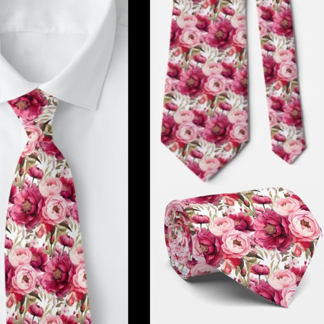 Bright Pink Floral Watercolor Neck Tie (Creator Uploaded)
