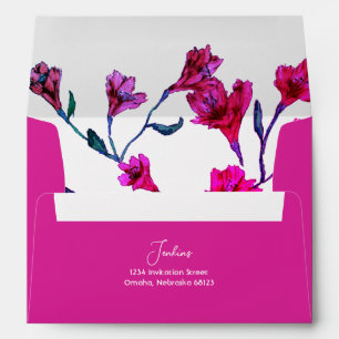 Bright Pink Floral Watercolor Wedding Envelope