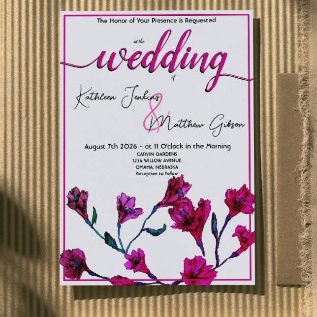 Bright Pink Floral Watercolor Wedding Invitation (Creator Uploaded)