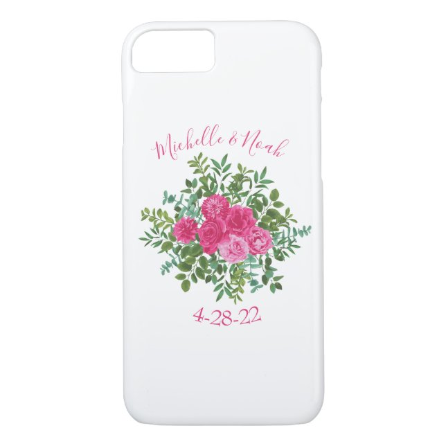 Bright Pink Floral Wedding Case-Mate iPhone Case (Back)