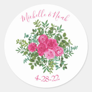 Bright Pink Floral Wedding Classic Round Sticker