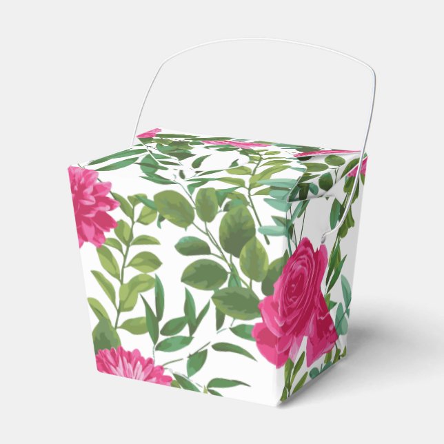 Bright Pink Floral Wedding Favour Box (Front Side)