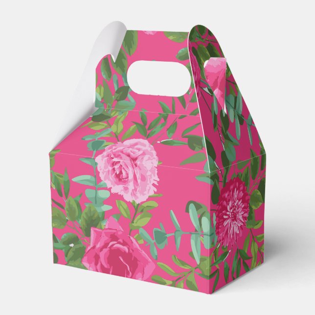Bright Pink Floral Wedding Favour Box (Front Side)