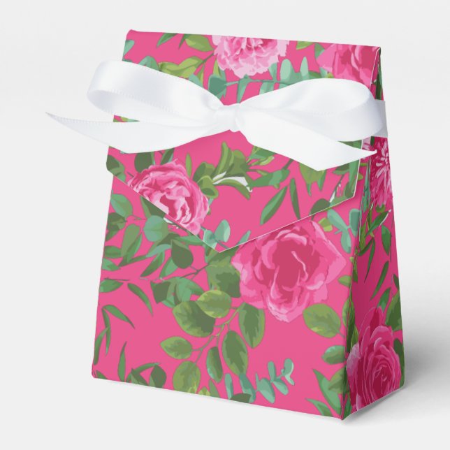 Bright Pink Floral Wedding Favour Box (Front Side)
