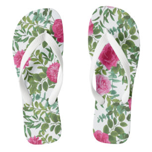 Bright Pink Floral Wedding Flip-Flop Sandals