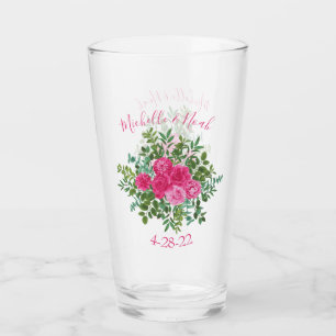 Bright Pink Floral Wedding Glass