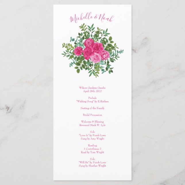 Bright Pink Floral Wedding Menu (Front)