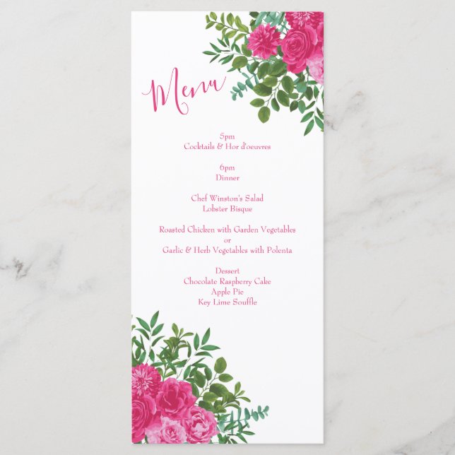 Bright Pink Floral Wedding Menu (Front)