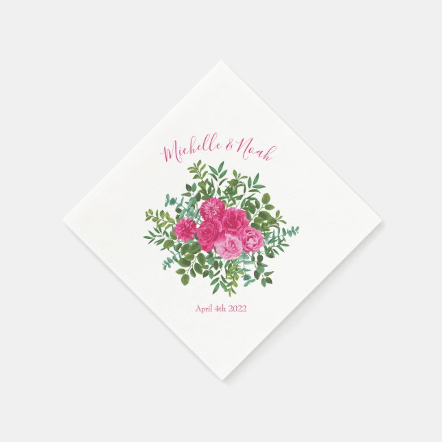 Bright Pink Floral Wedding Napkin (Corner)