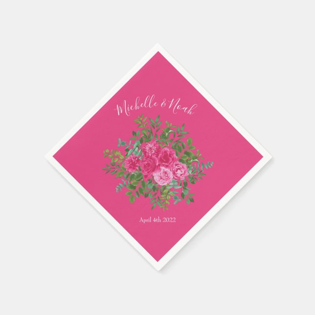 Bright Pink Floral Wedding Napkin (Corner)