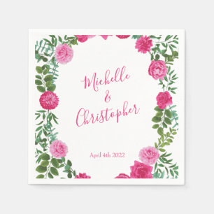 Bright Pink Floral Wedding Napkin