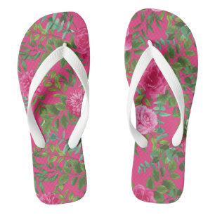 Bright Pink Floral Wedding Pretty Thongs