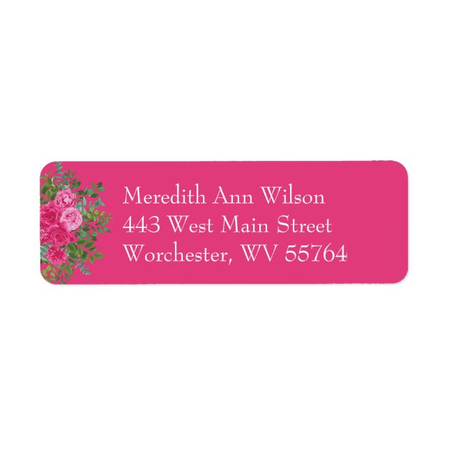 Bright Pink Floral Wedding Return Address Label (Front)