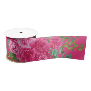 Bright Pink Floral Wedding Ribbon Satin Ribbon