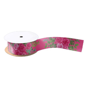 Bright Pink Floral Wedding Ribbon Satin Ribbon