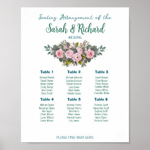 Bright Pink Floral Wedding Seating Chart