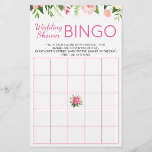 Bright Pink Floral Wedding Shower Bingo Game