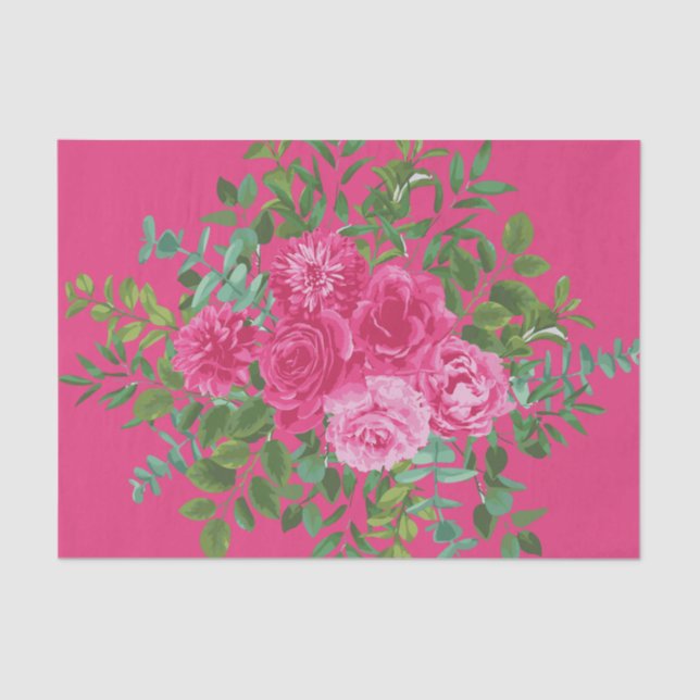 Bright Pink Floral Wedding Tissue Paper (Front)