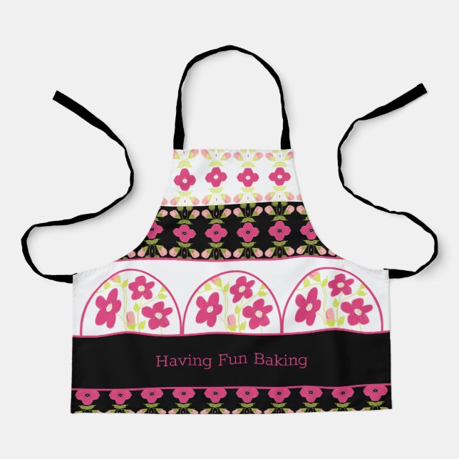 Bright Pink Floral With Black Apron (Front)