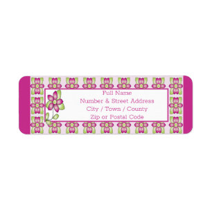 Bright pink floral with green address return address label