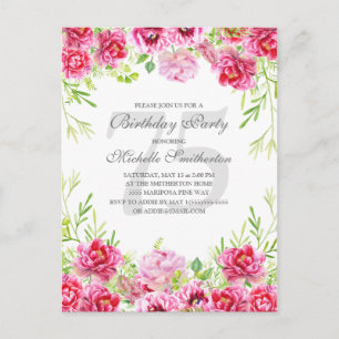 Bright Pink Floral Women's 75th Birthday Party Postcard
