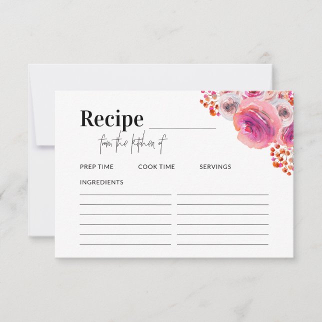 Bright Pink Florals Bridal Shower Recipe Card (Front)