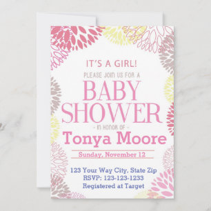 Bright Pink FLower Burst Baby Shower Invitation