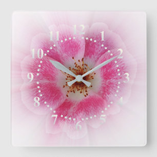 bright pink flower square wall clock