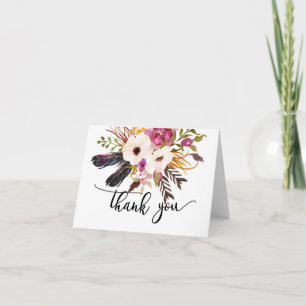 Bright pink  flower water colour THank you note Card