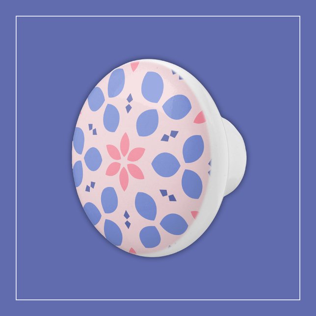 Bright Pink Flowers and Blue on Cute Mod Floral Ceramic Knob (Creator Uploaded)