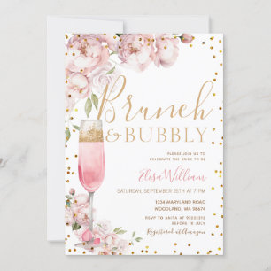 Bright Pink Flowers Brunch & Bubbly Bridal Shower Invitation