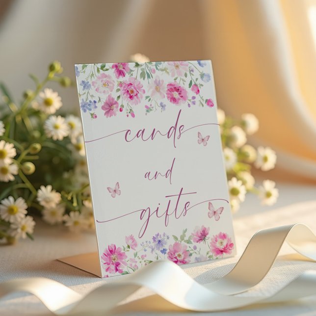 Bright Pink Flowers Cards and Gifts Pedestal Sign (Creator Uploaded)