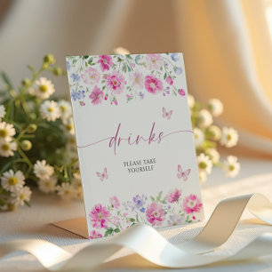 Bright Pink Flowers Drinks  Pedestal Sign