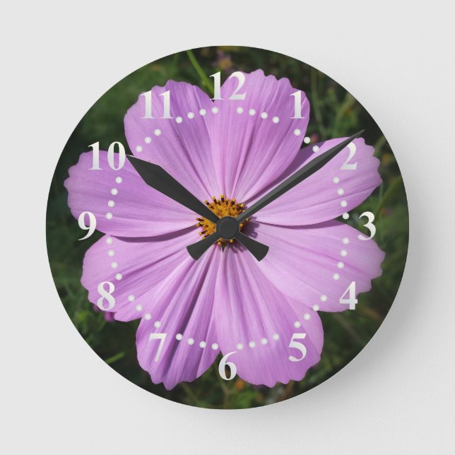 bright pink flowers round clock (Front)