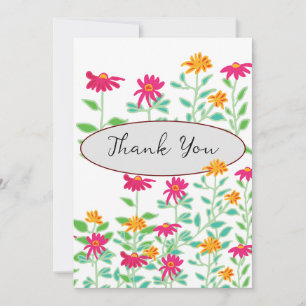 Bright Pink Flowers Thank You Cards