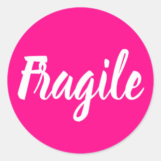 Bright pink fragile trendy modern business classic round sticker
