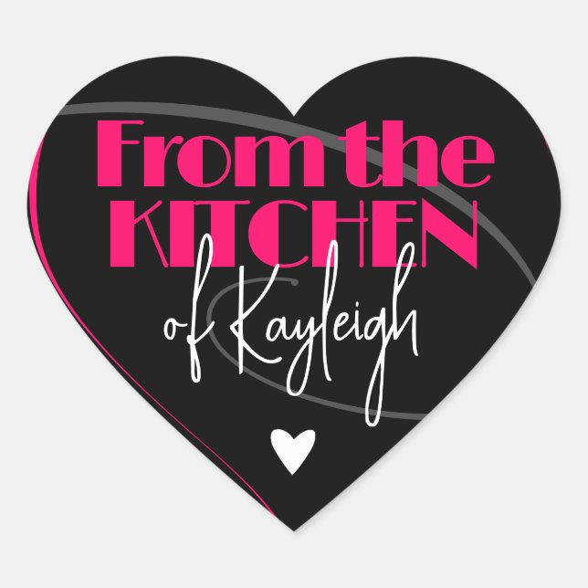 Bright Pink From the Kitchen of Signature Name  Heart Sticker (Front)