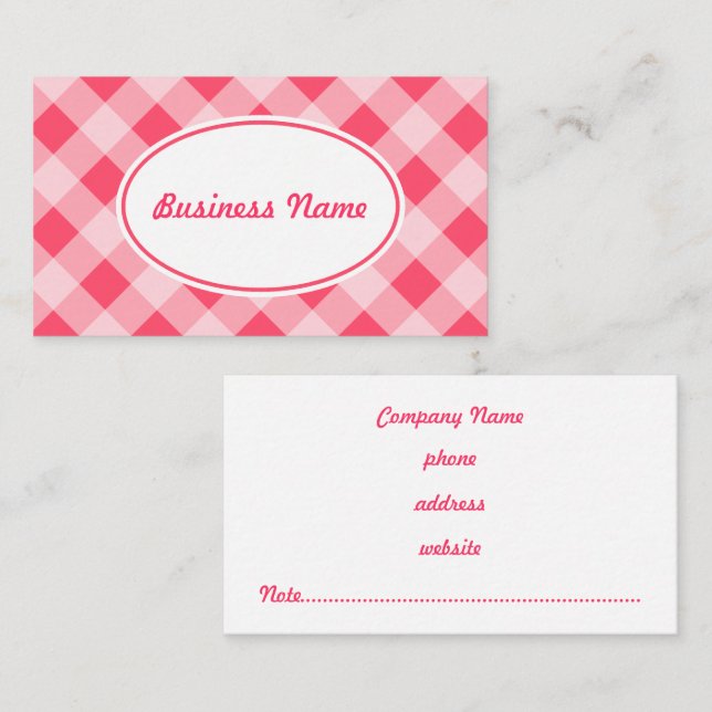 Bright Pink Gingham Business Card (Front/Back)